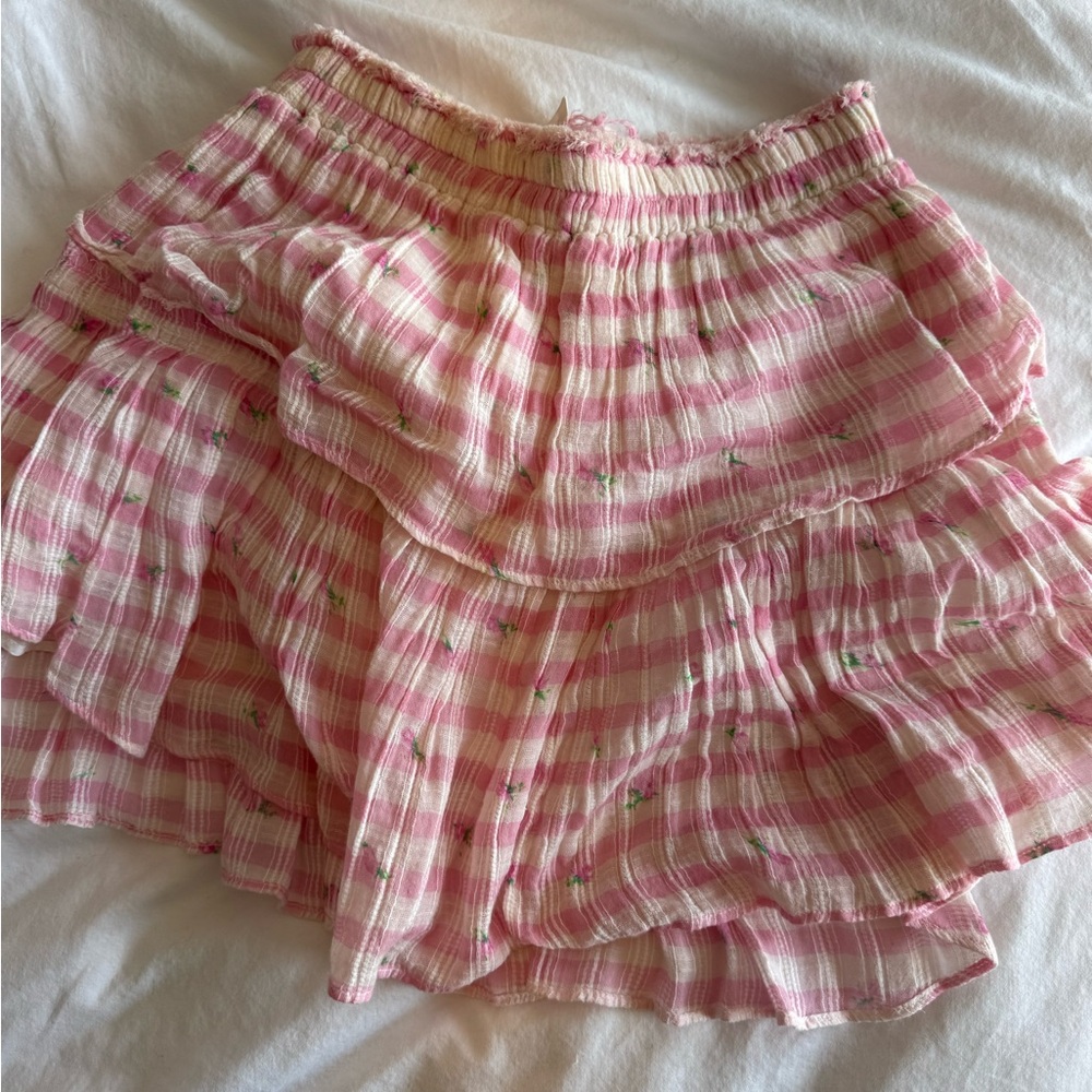 Love Shack Fancy: Pink plaid flower skirt
